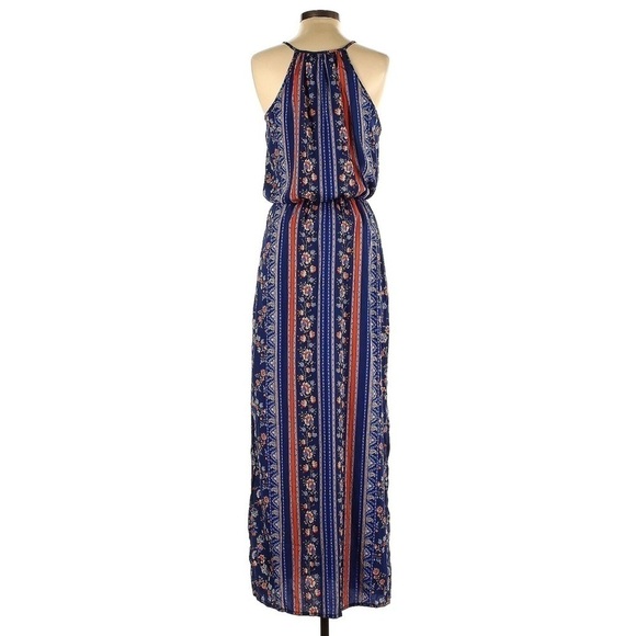 Japna Womens Size 4 Blue Halter Style Pull On Floral Paisley Print Maxi Dress - Picture 3 of 9